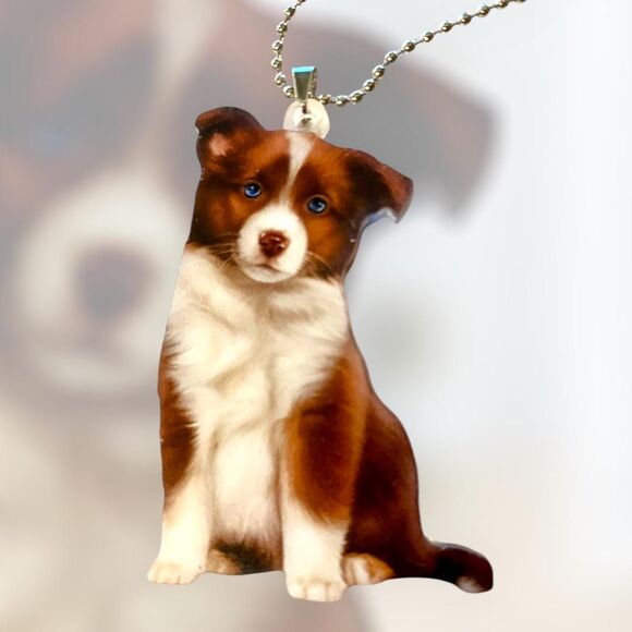 Cute Brown Border Collie Acrylic Keychain – Adorable Dog Hanging Ornament - Picture 4 of 5